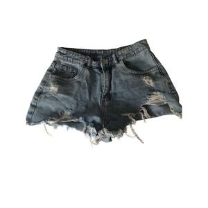 SHEIN Womens Light Wash Distressed Denim Booty Shorts Raw Hem High Waist S 4